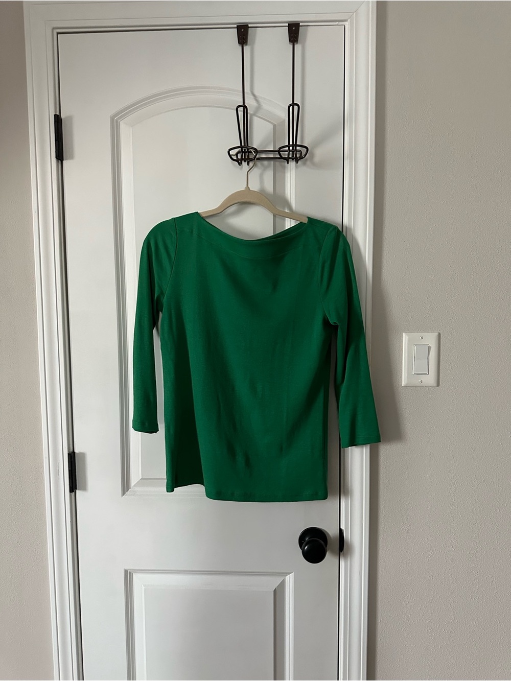 Women's Green Boatneck Quarter-Sleeve Top